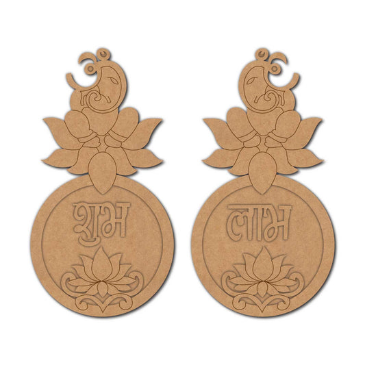 Ganesha Lotus Shubh Labh Pre Marked Base MDF Design 1