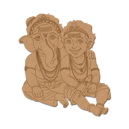 Ganesha With Murugan Pre Marked MDF Design 1