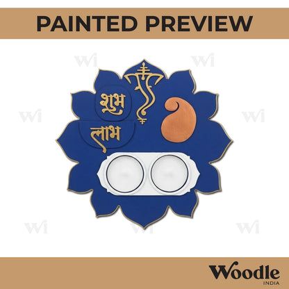 Ganesha Shubh Labh Multiple Diya Tealight Holder MDF Design 1