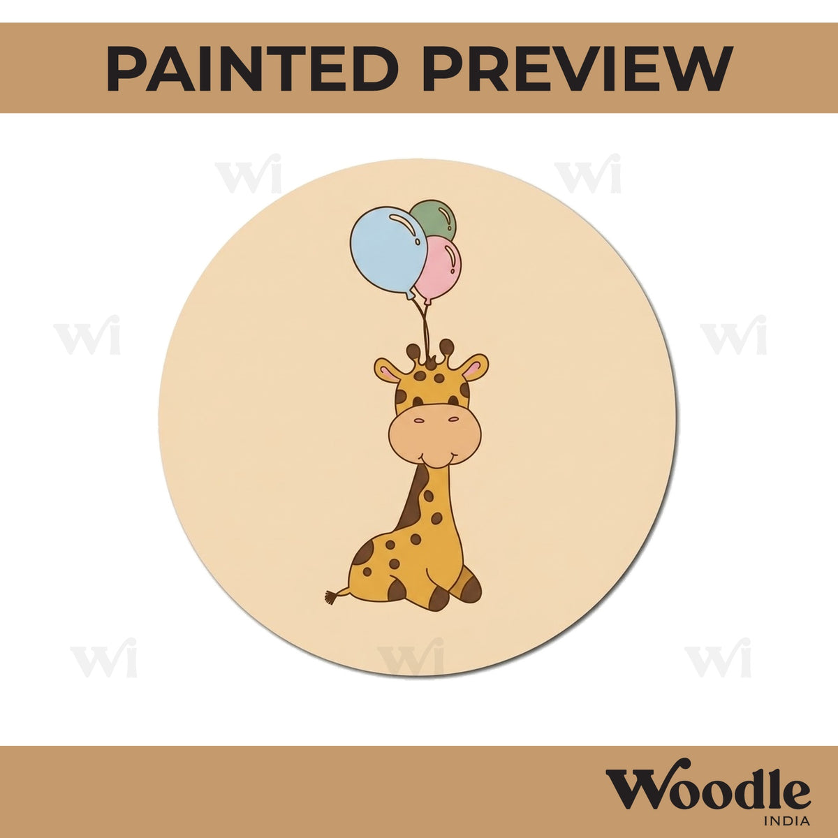 Giraffe With Balloons Pre Marked Round MDF Design 1