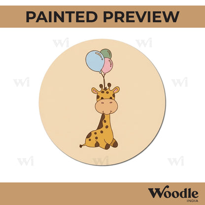 Giraffe With Balloons Pre Marked Round MDF Design 1