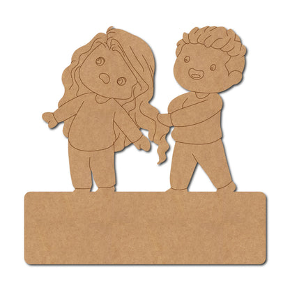 Girl And Boy Fighting Nameplate Pre Marked MDF Design 1