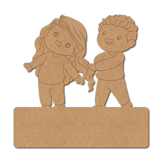 Girl And Boy Fighting Nameplate Pre Marked MDF Design 1