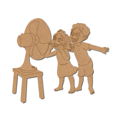 Girl And Boy In Front Of Fan Pre Marked MDF Design 1