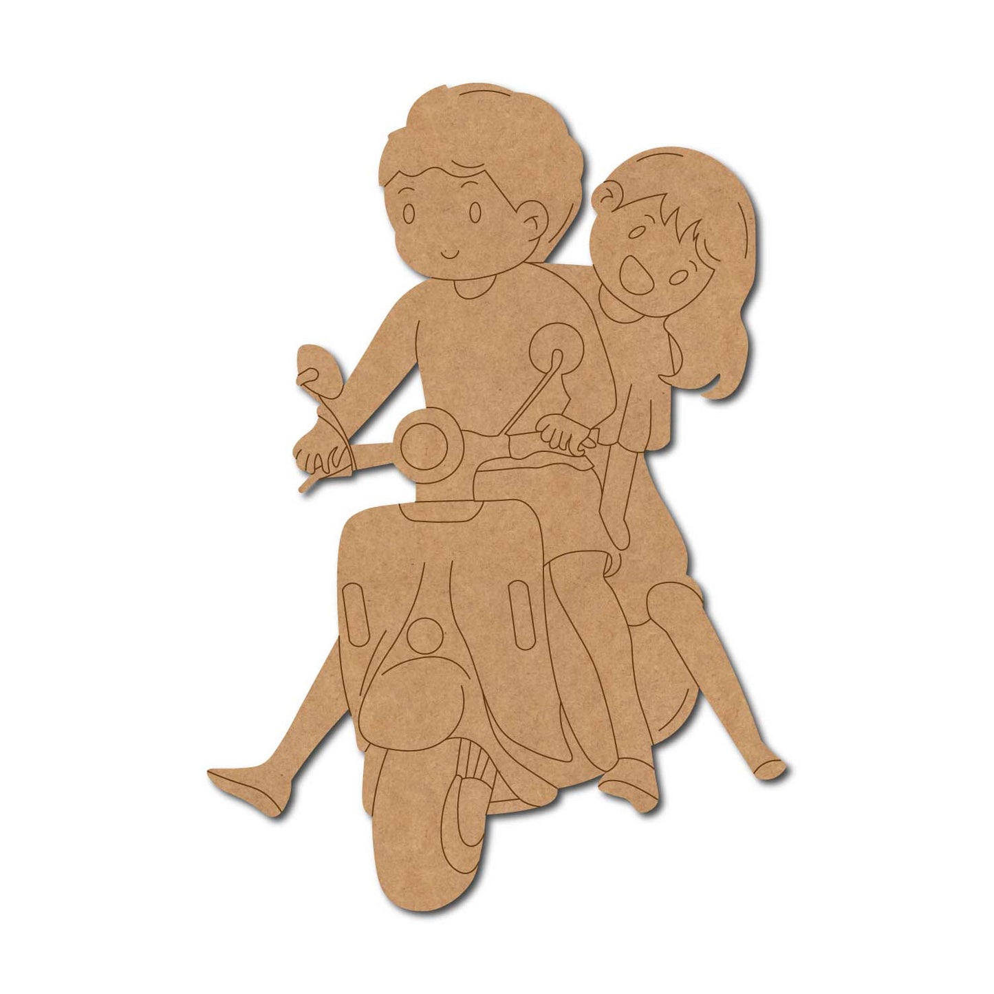 Girl And Boy On Scooter Pre Marked MDF Design 1
