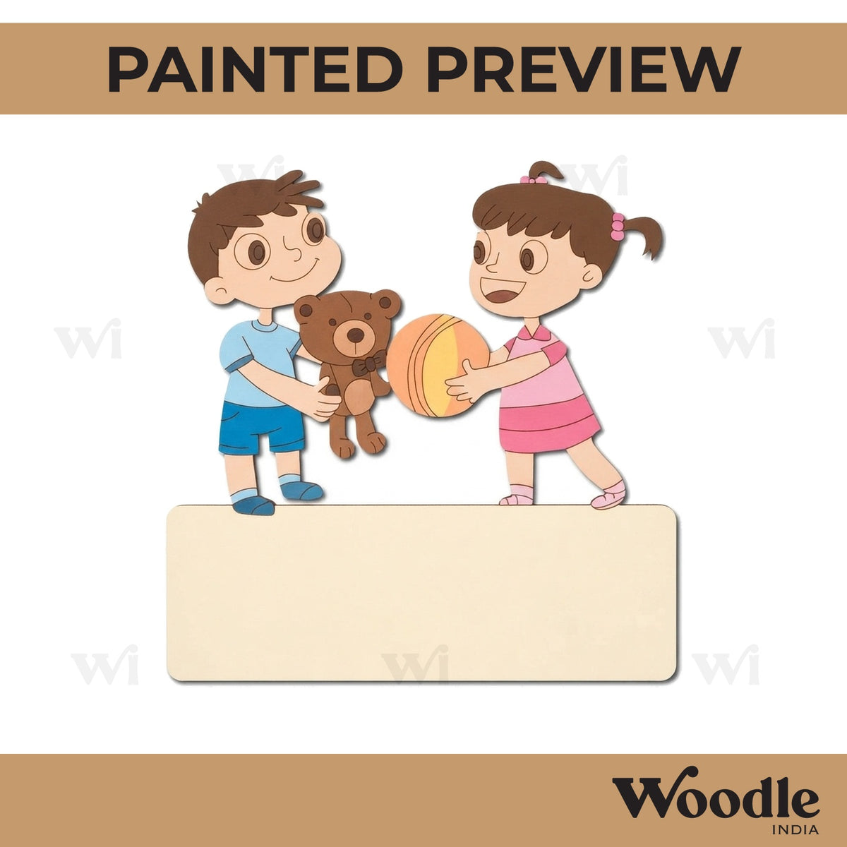 Girl And Boy Playing Nameplate Pre Marked MDF Design 1