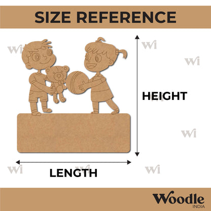 Girl And Boy Playing Nameplate Pre Marked MDF Design 1