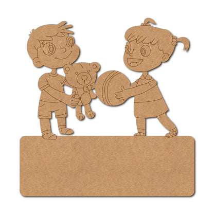 Girl And Boy Playing Nameplate Pre Marked MDF Design 1