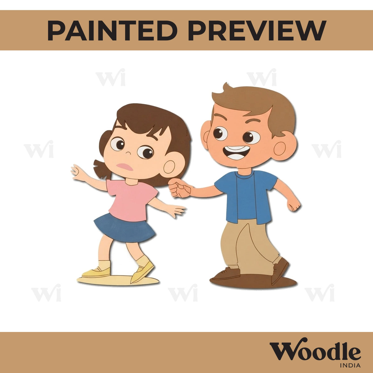 Girl And Boy Playing Pre Marked MDF Design 1