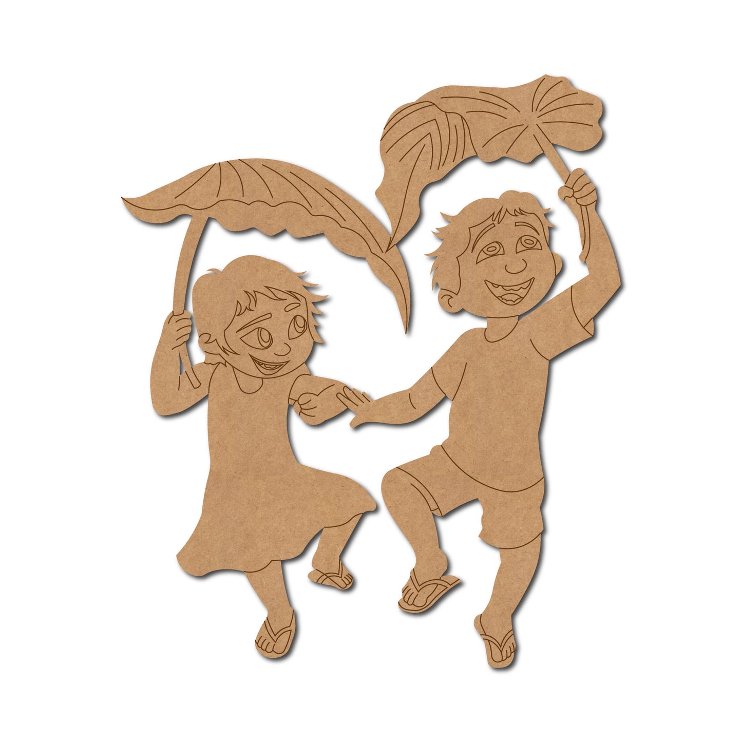 Girl And Boy Playing With Leaves Pre Marked MDF Design 1