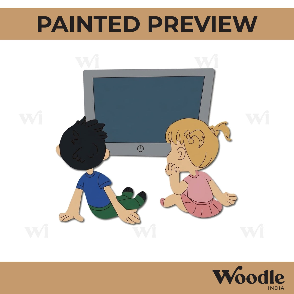 Girl And Boy Watching Television Pre Marked MDF Design 1