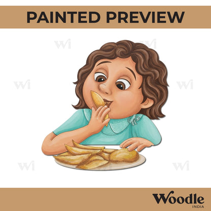 Girl Eating Mango Pre Marked MDF Design 1