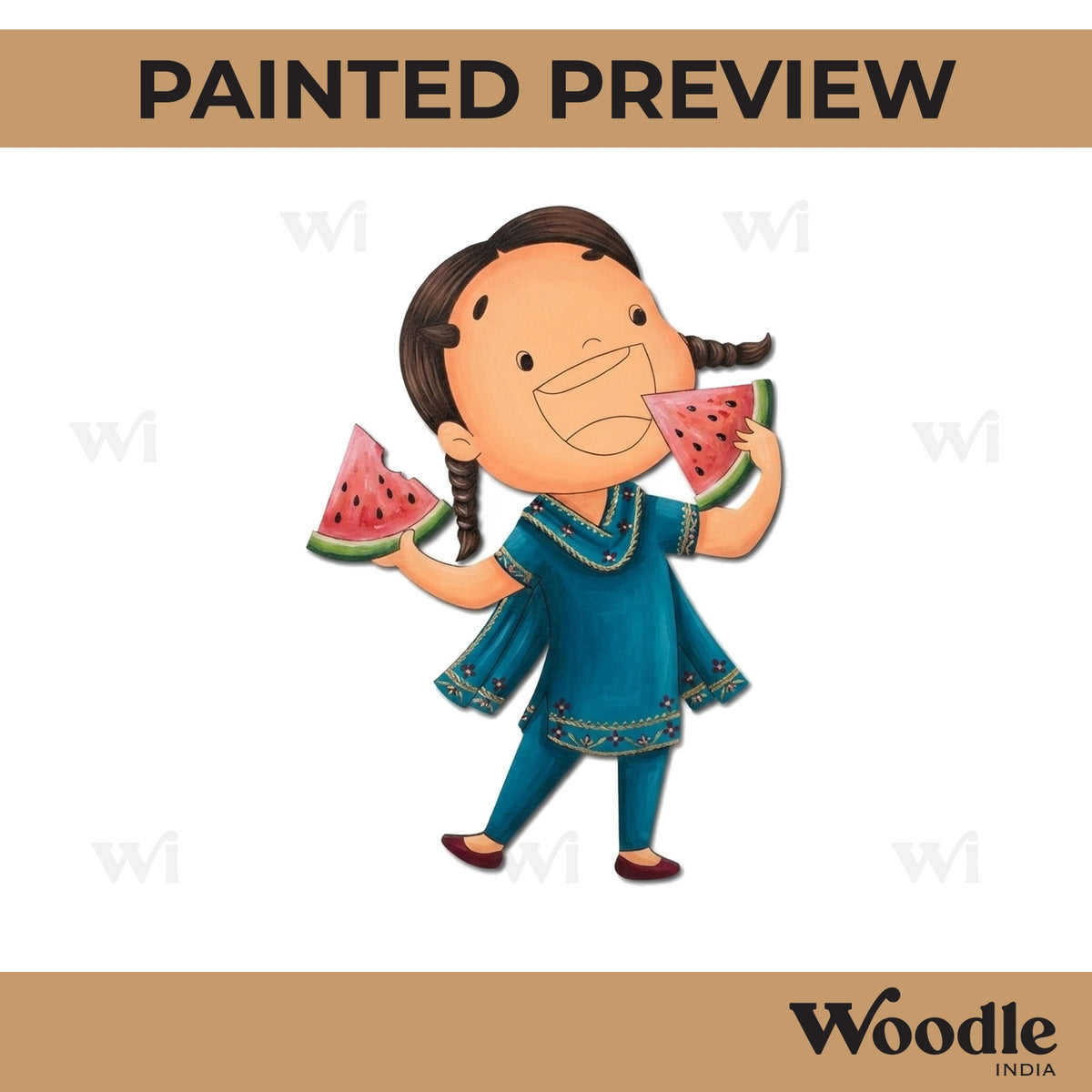 Girl Eating Watermelon Pre Marked MDF Design 1