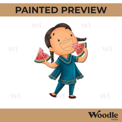 Girl Eating Watermelon Pre Marked MDF Design 1