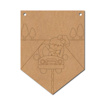 Girl In Car Banner Nameplate MDF Design 1