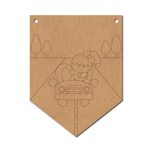 Girl In Car Banner Nameplate MDF Design 1