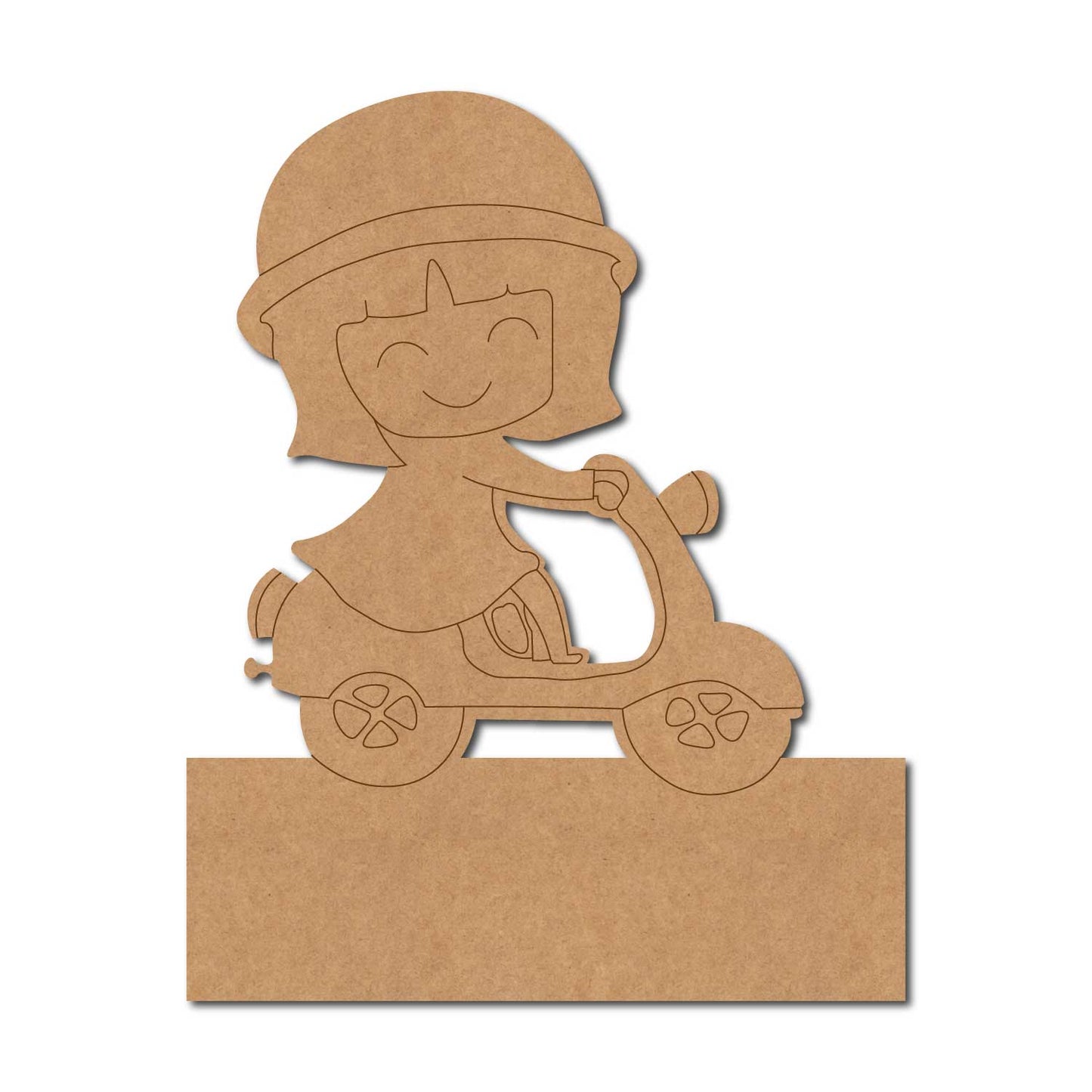 Girl On Scooter Nameplate Pre Marked MDF Design 1