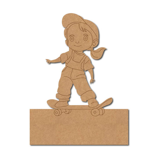Girl On Skateboard Nameplate Pre Marked MDF Design 1