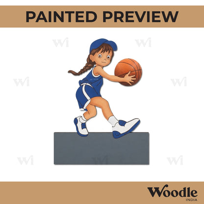 Girl Playing Basketball Nameplate Pre Marked MDF Design 1