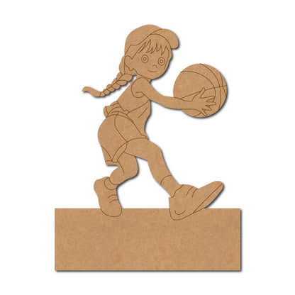 Girl Playing Basketball Nameplate Pre Marked MDF Design 1