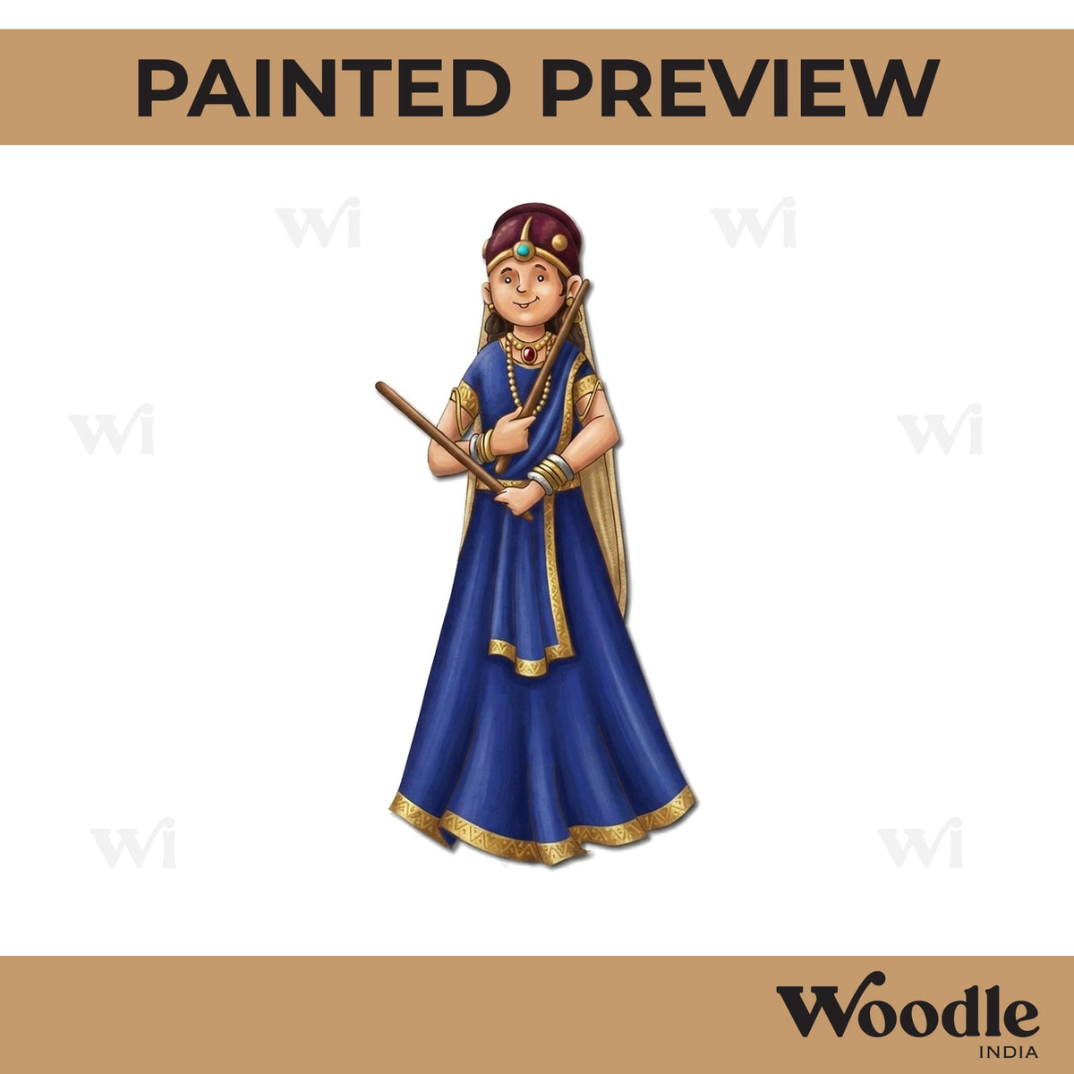 Girl Playing Dandiya Pre Marked MDF Design 1