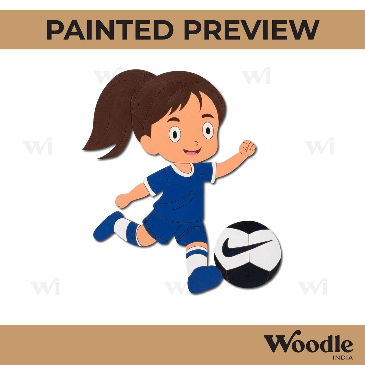 Girl Playing Football Pre Marked MDF Design 2