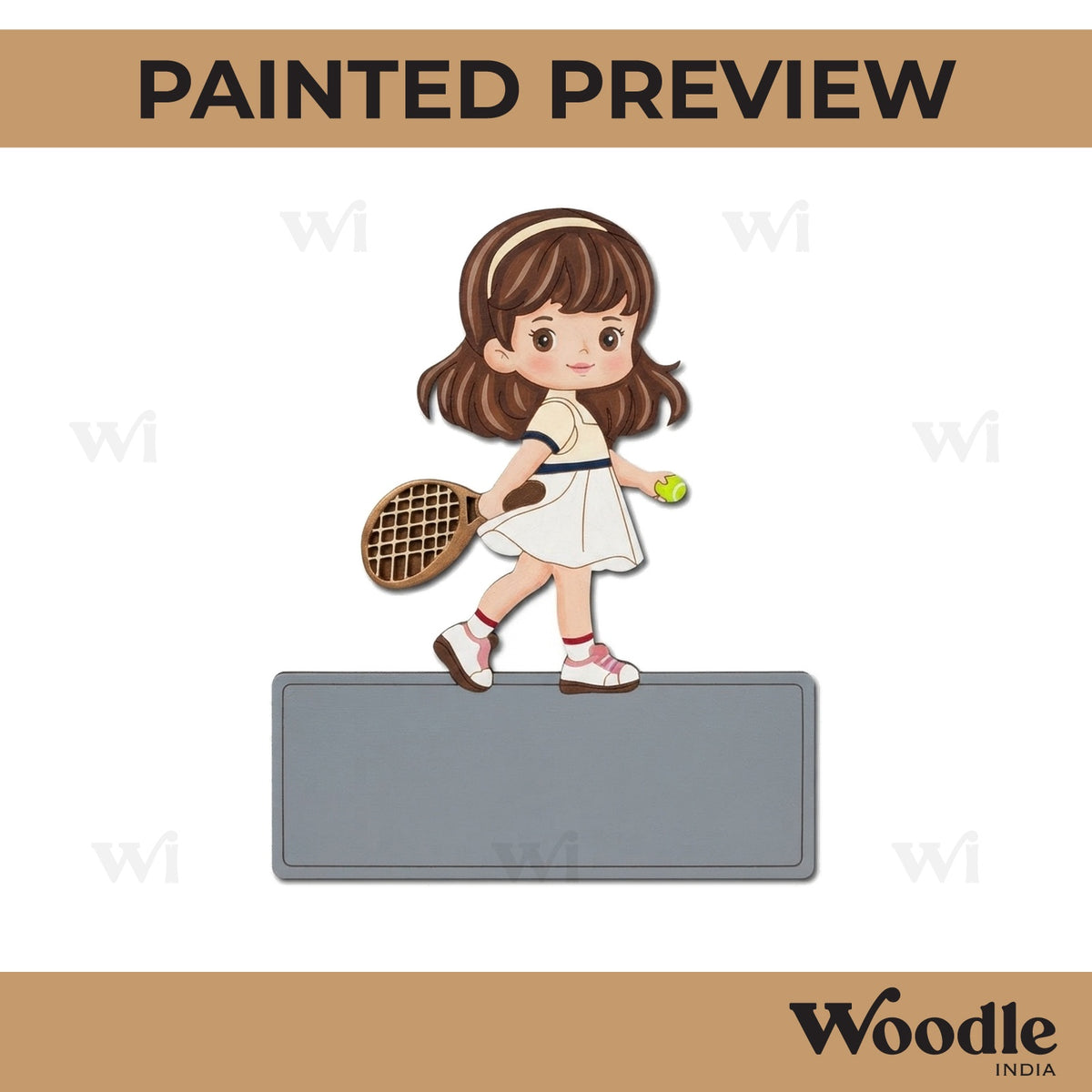Girl Playing Tennis Nameplate Pre Marked MDF Design 1