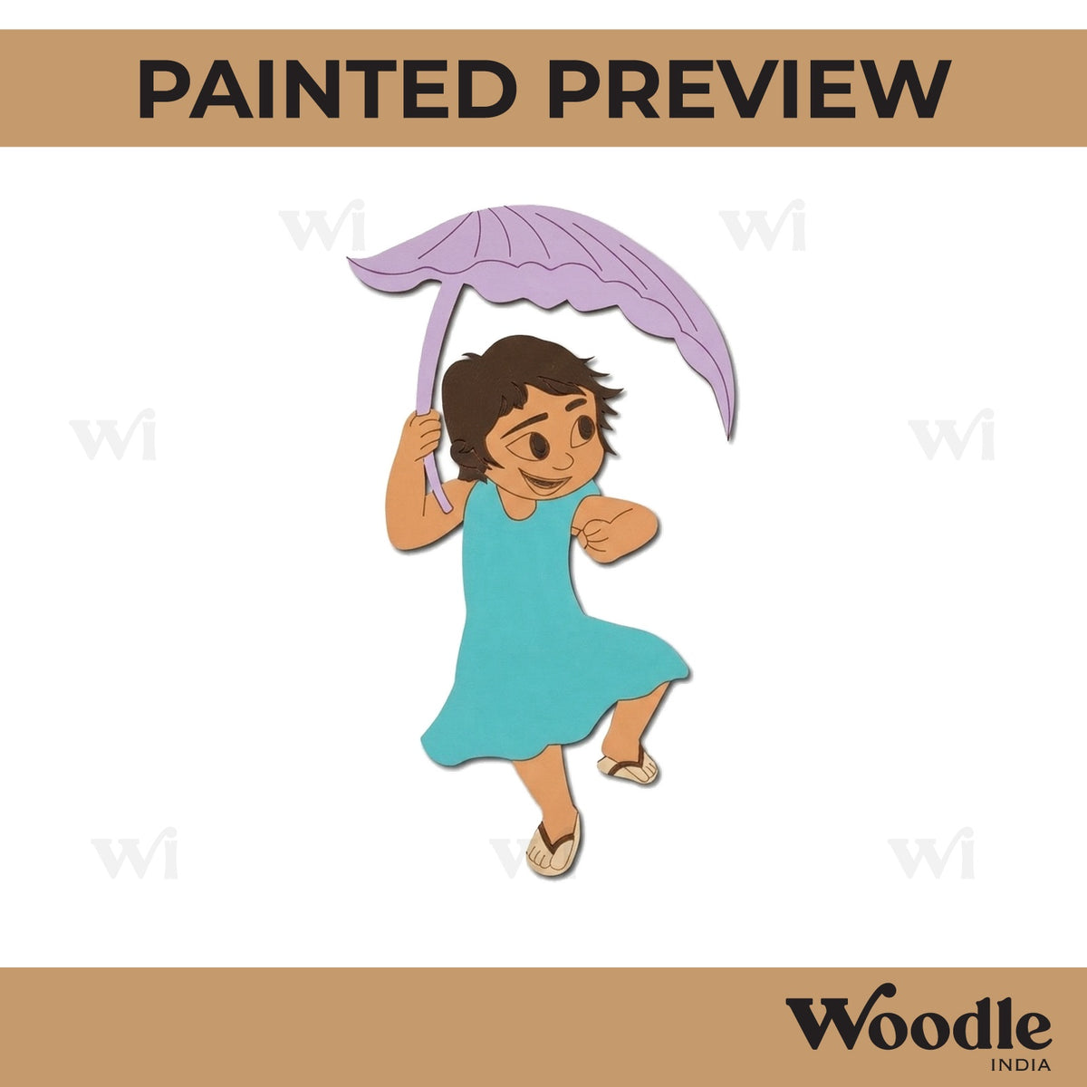 Girl Playing With Leaf Pre Marked MDF Design 1