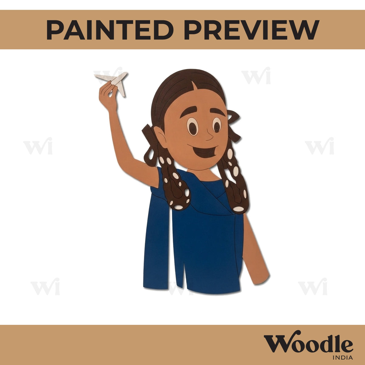 Girl Student Holding Aeroplane Toy Pre Marked MDF Design 1