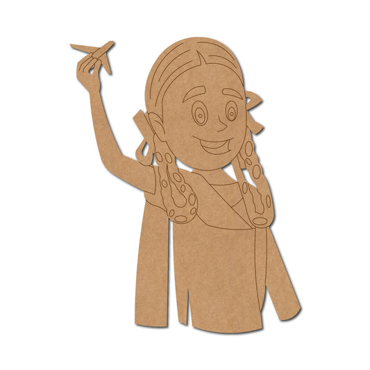 Girl Student Holding Aeroplane Toy Pre Marked MDF Design 1