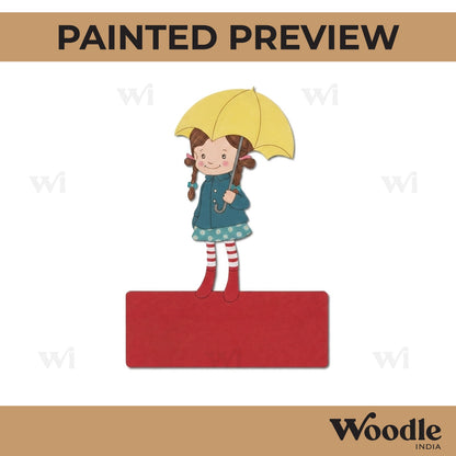 Girl Under Umbrella Nameplate Pre Marked MDF Design 1