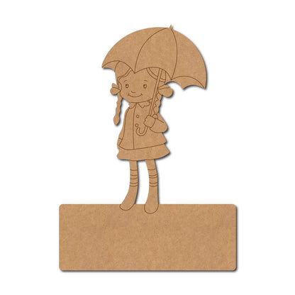 Girl Under Umbrella Nameplate Pre Marked MDF Design 1