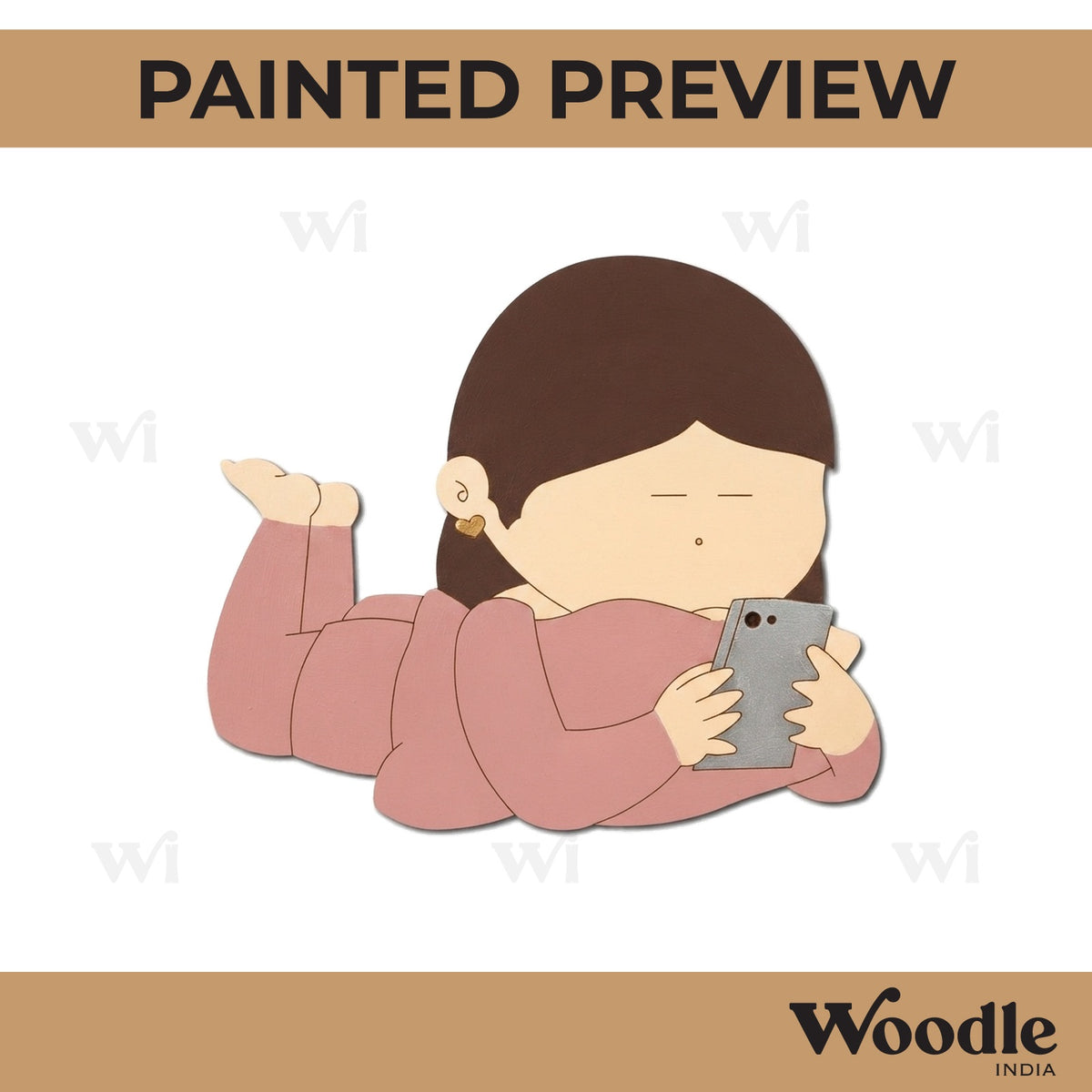 Girl Using Phone Pre Marked MDF Design 1