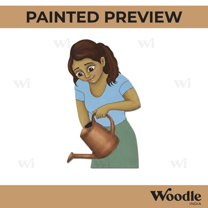 Girl Watering Plants Pre Marked MDF Design 1