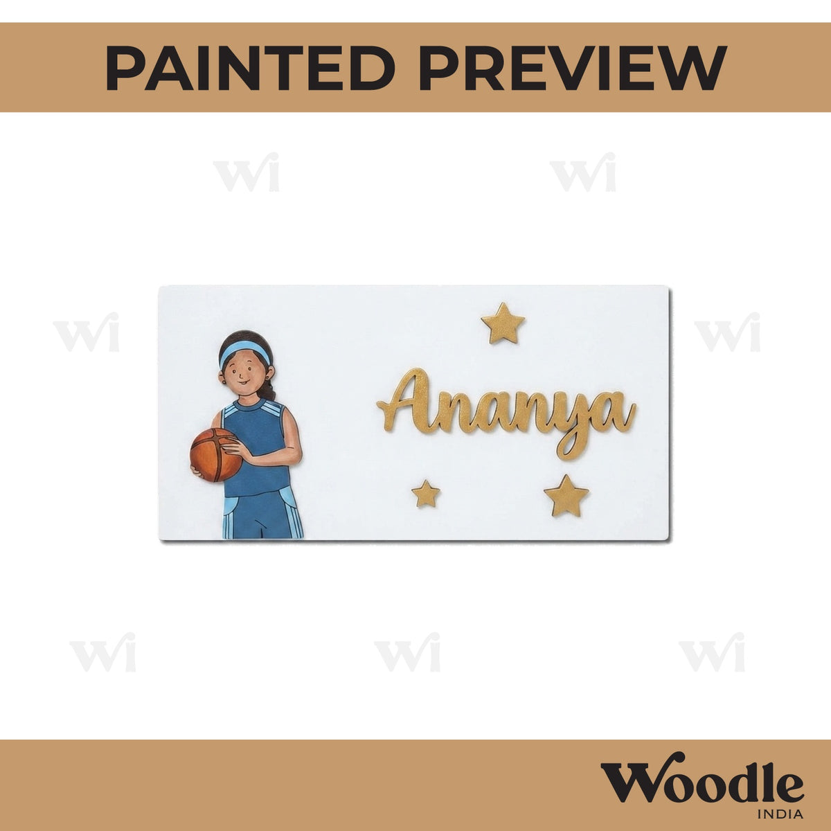 Girl With Basketball Kids Nameplate MDF Design 1
