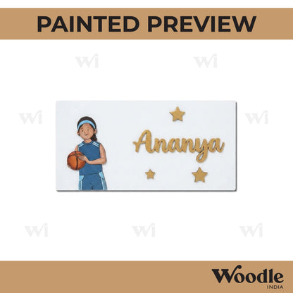 Girl With Basketball Kids Nameplate MDF Design 1