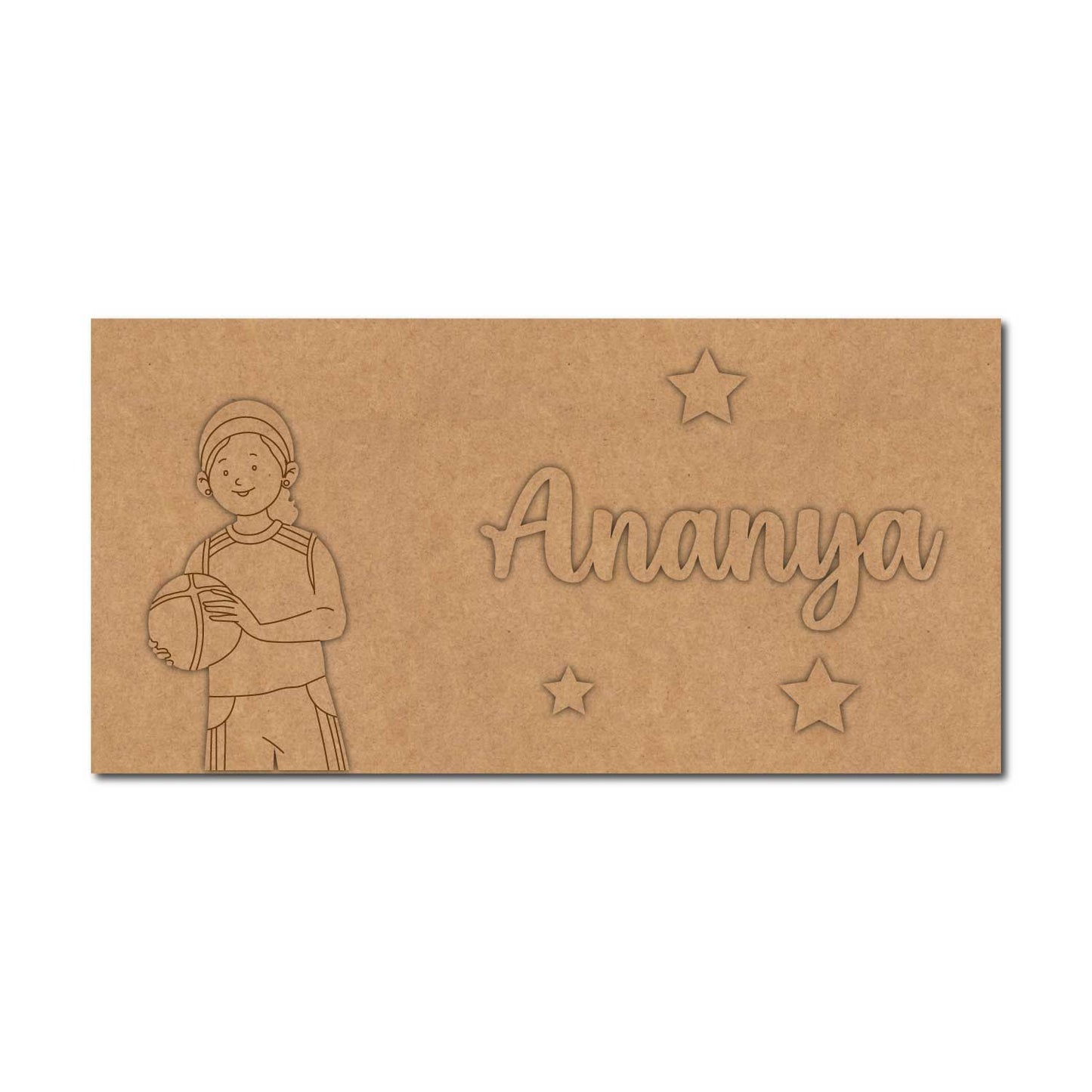 Girl With Basketball Kids Nameplate MDF Design 1