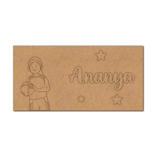 Girl With Basketball Kids Nameplate MDF Design 1
