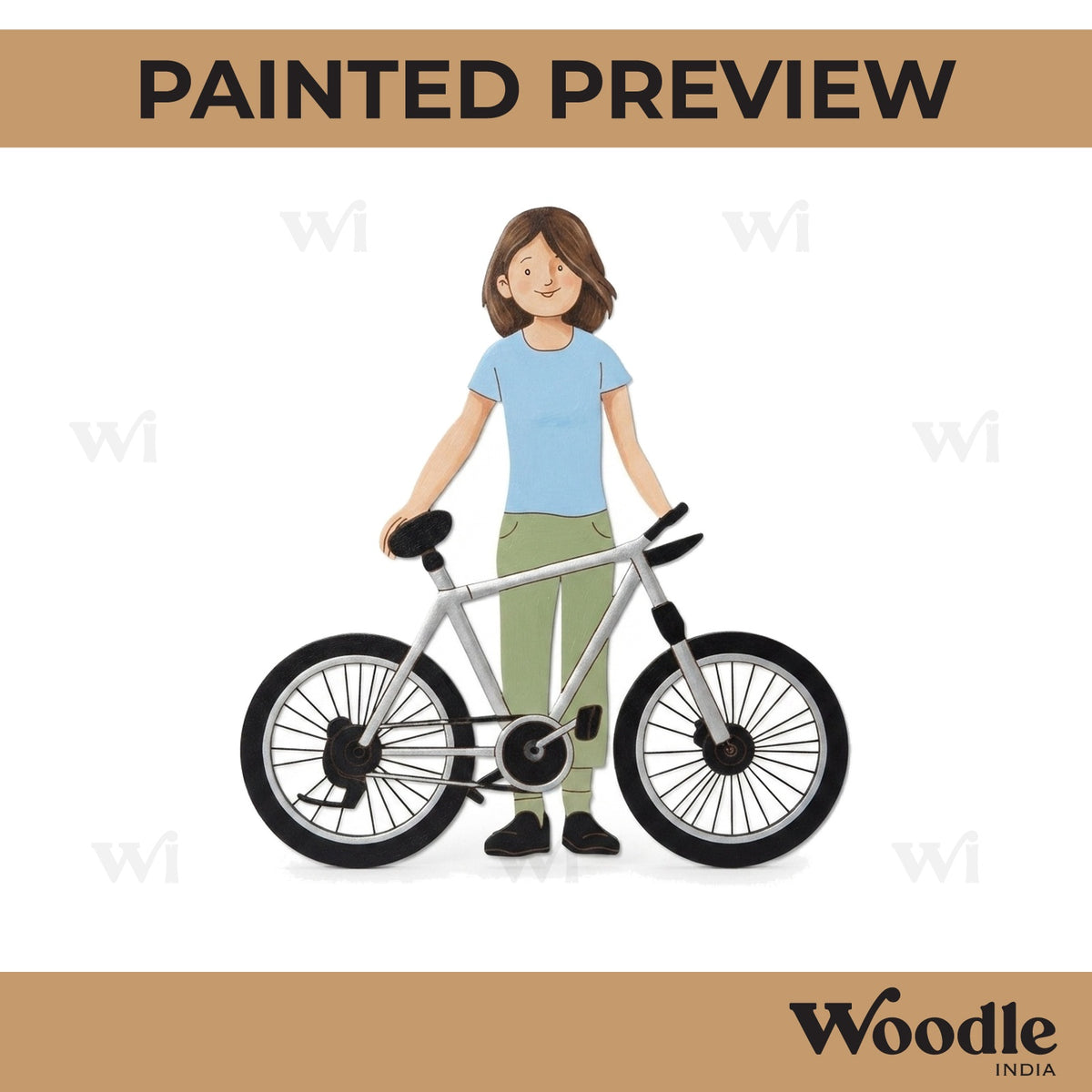 Girl With Bicycle Pre Marked MDF Design 1