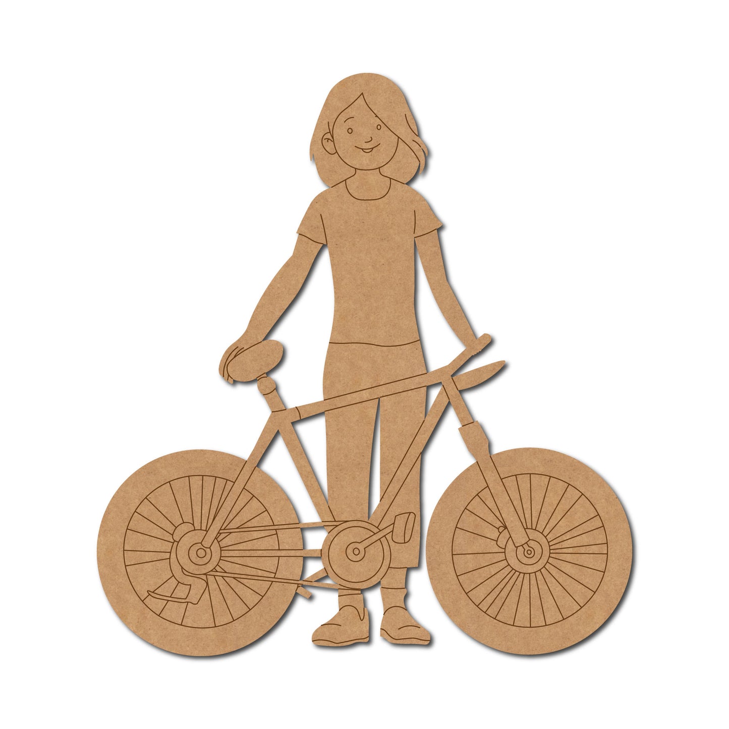 Girl With Bicycle Pre Marked MDF Design 1