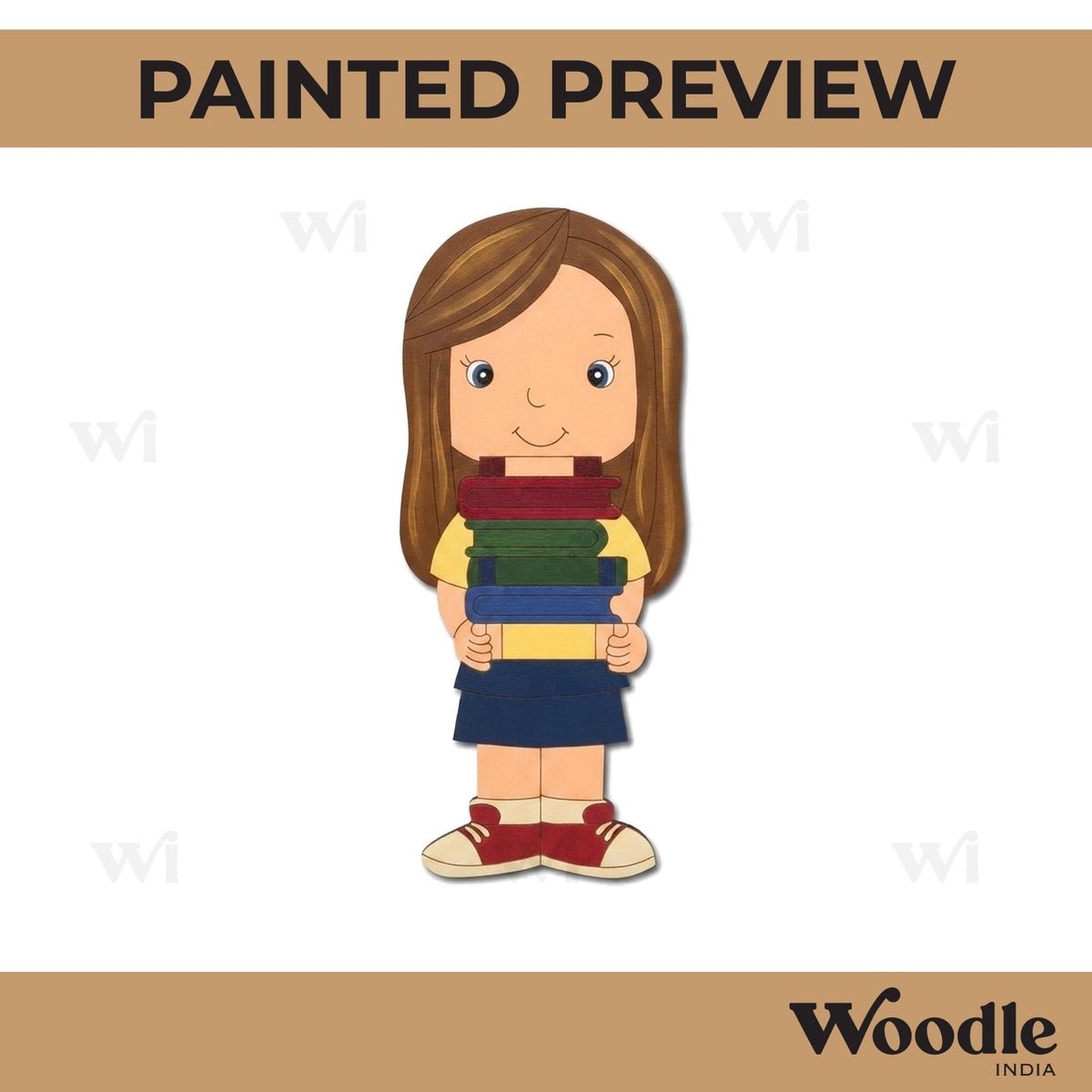 Girl With Books Pre Marked MDF Design 1