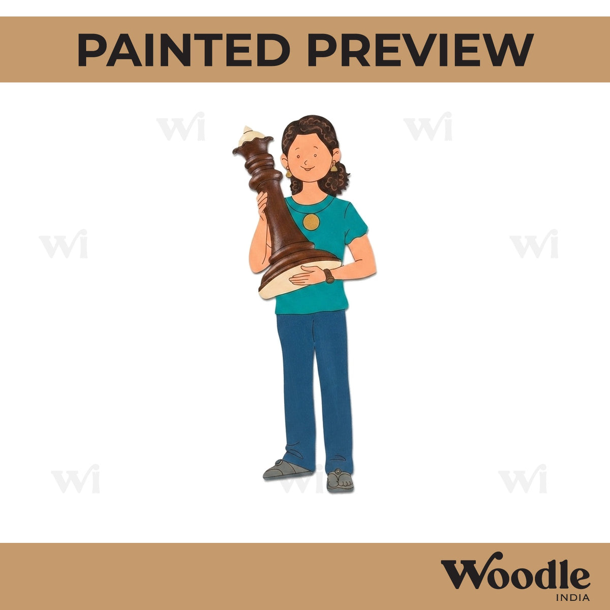 Girl With Chess Pawn Pre Marked MDF Design 1