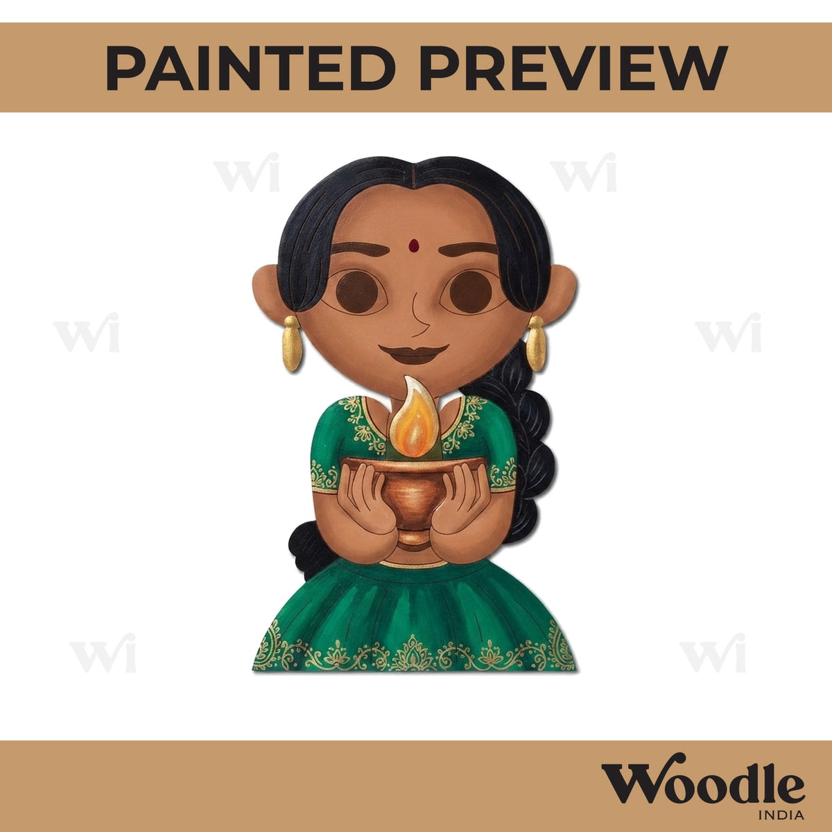 Girl With Diya Pre Marked MDF Design 1