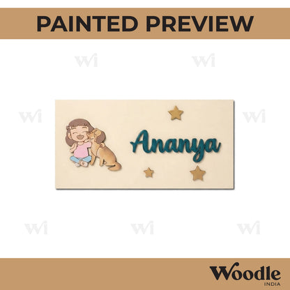 Girl With Dog Kids Nameplate MDF Design 1