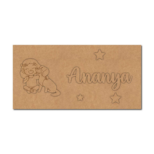 Girl With Dog Kids Nameplate MDF Design 1