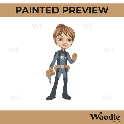 Girl With Drill Cartoon Pre Marked MDF Design 1