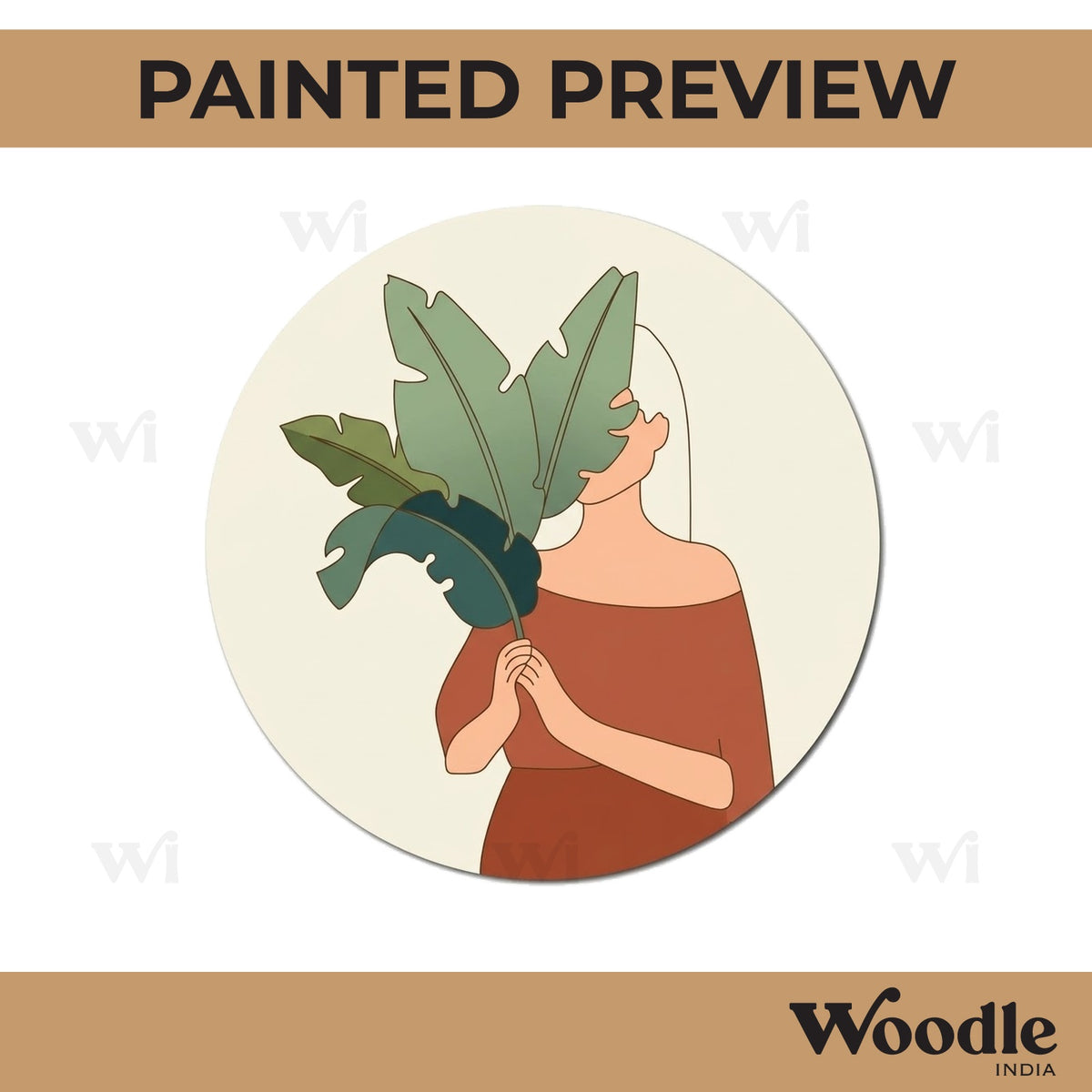 Girl With Leaves Pre Marked Round MDF Design 1