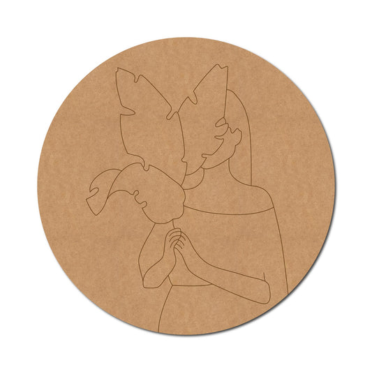 Girl With Leaves Pre Marked Round MDF Design 1