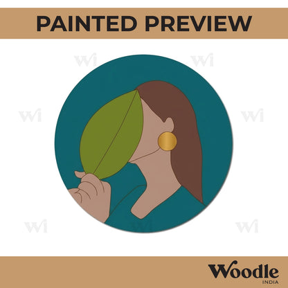 Girl With Leaves Pre Marked Round MDF Design 2