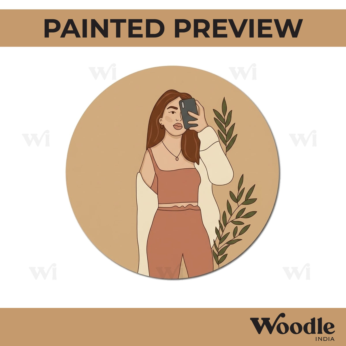 Girl With Leaves Pre Marked Round MDF Design 3